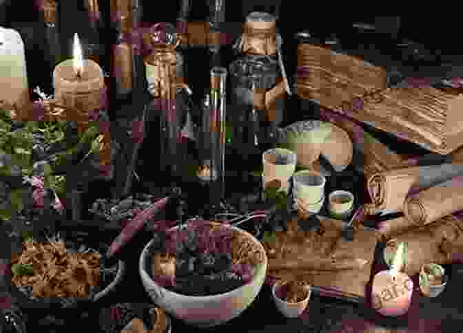 A Collection Of Wicca Supplies, Including Candles, Crystals, Herbs, And A Book Of Shadows. Wicca: The Magic Starter Kit This Includes: Wicca Altar Wicca Candle Magic Wicca Of Spells Wicca Supplies