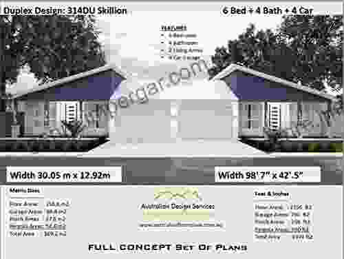 2 Family Duplex House Plan 6 Bedroom 4 Bathroom 4 Car Garage : Concept Plans Includes Detailed Floor Plan And Elevation Plans