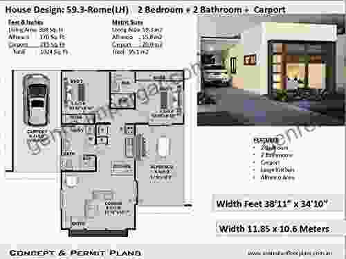 Modern Easy Build 2 Bedroom + 2 Bathroom House Plan: Full Architectural Concept Home Plans Includes Detailed Floor Plan And Elevation Plans (2 Bedroom House Plans 593)